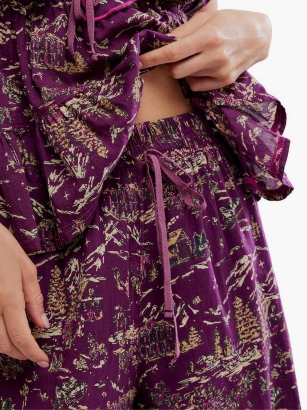 Free People Tangled Lights Ruffle Pajamas Plum - Picture 2 of 11